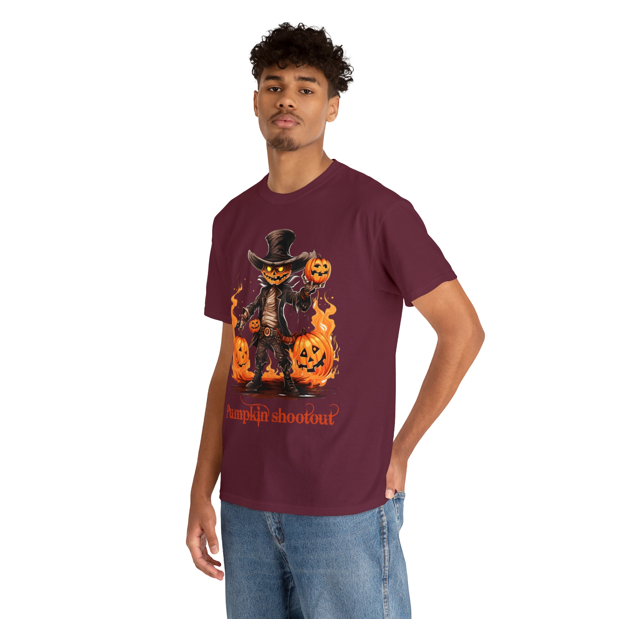 Halloween t shirt pumpkin western style shootout funny fall fun scary stocking stuffer for whole family  cotton tee