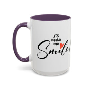 Inspirational Accent Coffee Mug - "You Make Me Smile!" - Perfect Gift for Friends & Family