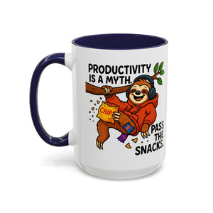 Funny Sloth Coffee Mug, Humor Mug Gift, Productivity Myth Mug, Cute Sloth Cup, Quirky Office Mug