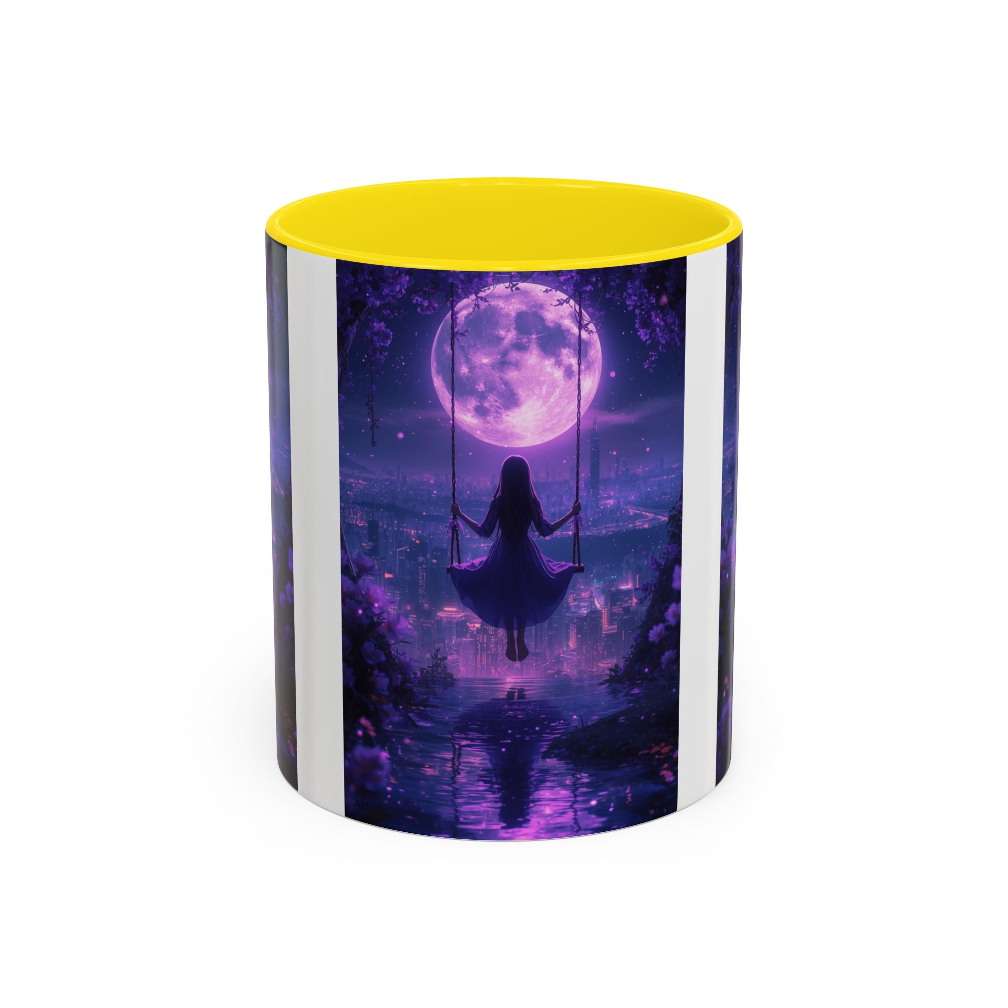 anime Dreamy Moonlit Swing Accent Coffee Mug, Artistic Mug, Celestial Coffee Cup, Fantasy Beverage Holder, Gift for Dreamers