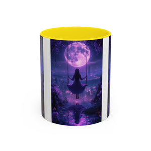 anime Dreamy Moonlit Swing Accent Coffee Mug, Artistic Mug, Celestial Coffee Cup, Fantasy Beverage Holder, Gift for Dreamers