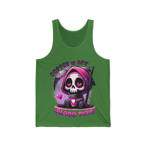 grim reaper coffee is my blood type Unisex Jersey Tank by the x m world