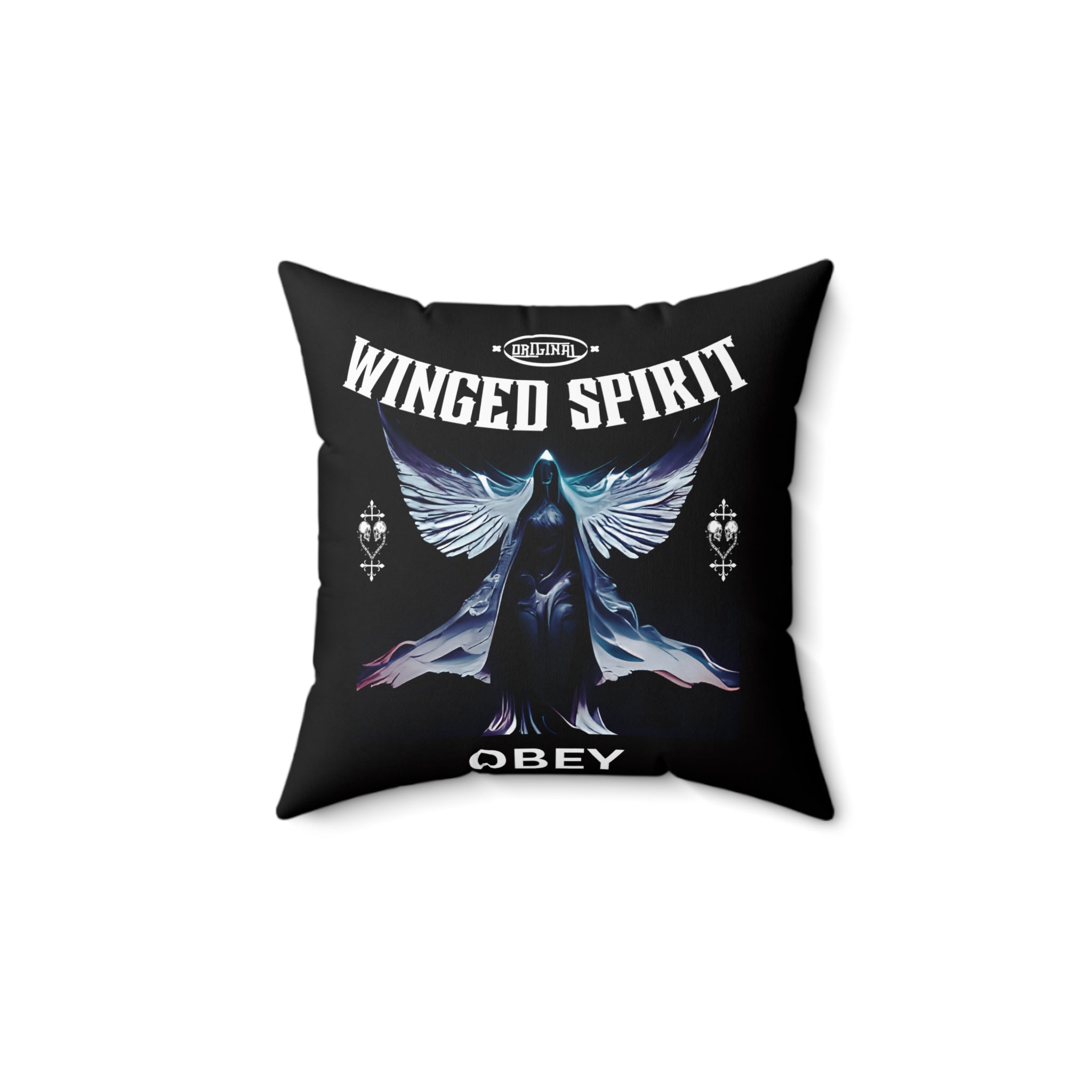 Obey winged spirit gothic Spun Polyester Square Pillow