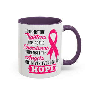 Inspirational Pink Ribbon Coffee Mug: Support Fighters, Admire Survivors, Celebrate Hope, Gift for Cancer Awareness, Motivational Mug