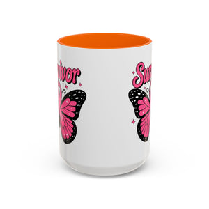 Survivor Butterfly Coffee Mug, Inspirational Gift, Pink Ribbon Mug, Breast Cancer Awareness, Empowerment Cup, Motivational Drinkware