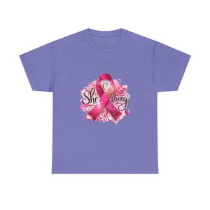 Breast Cancer Awareness Tee - She's Strong, Gift for Survivors, Supportive T-Shirt, Awareness Month, Inspirational Apparel