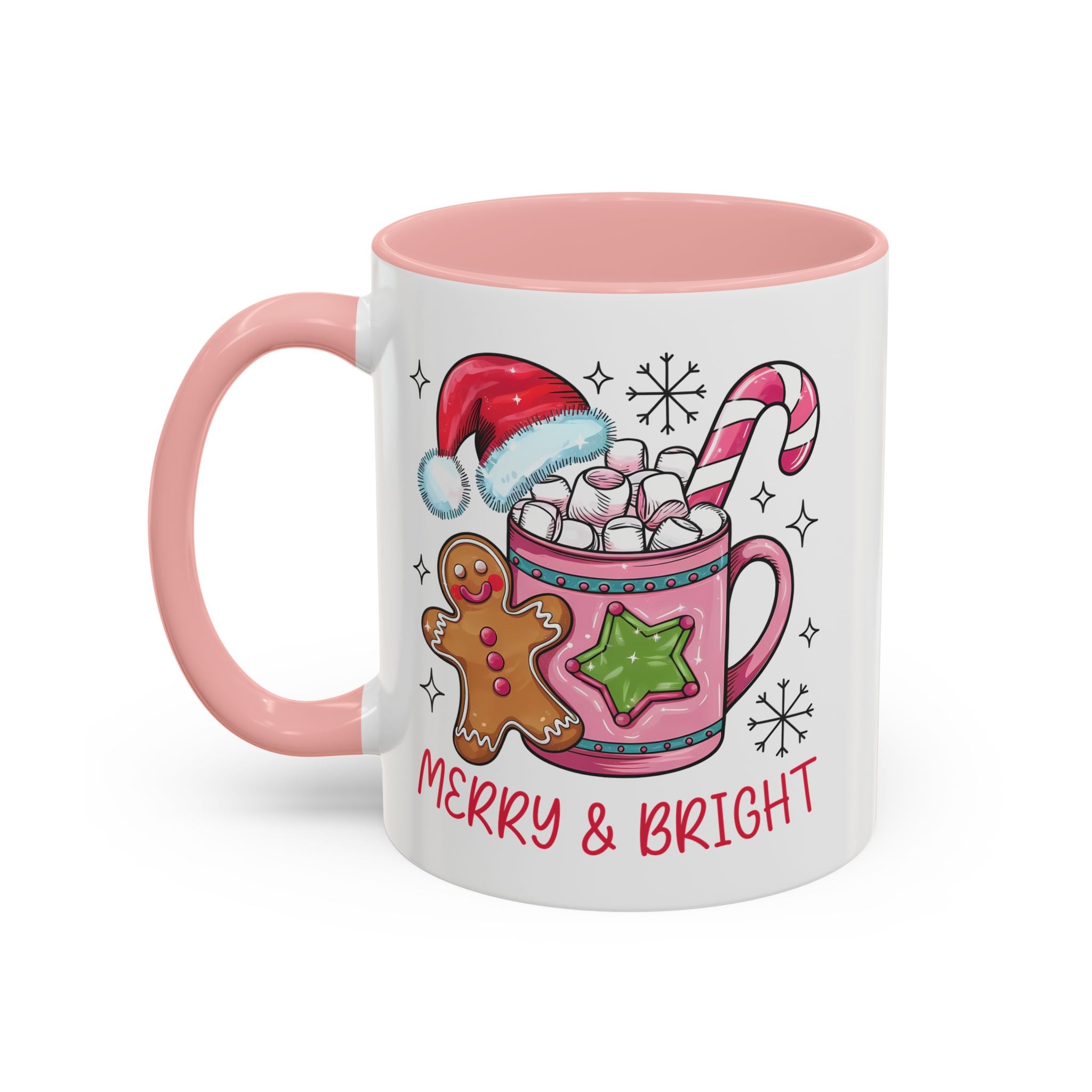 Festive Gingerbread Coffee Mug, Christmas Gift, Holiday Coffee Cup, Merry & Bright Mug, Winter Mug, Hot Chocolate Holder