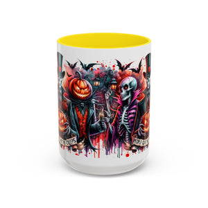 Halloween-themed Accent Coffee Mug, Spooky Skull Mug, Pumpkin Art Cup, Unique Gift for Halloween Lovers, October Decor
