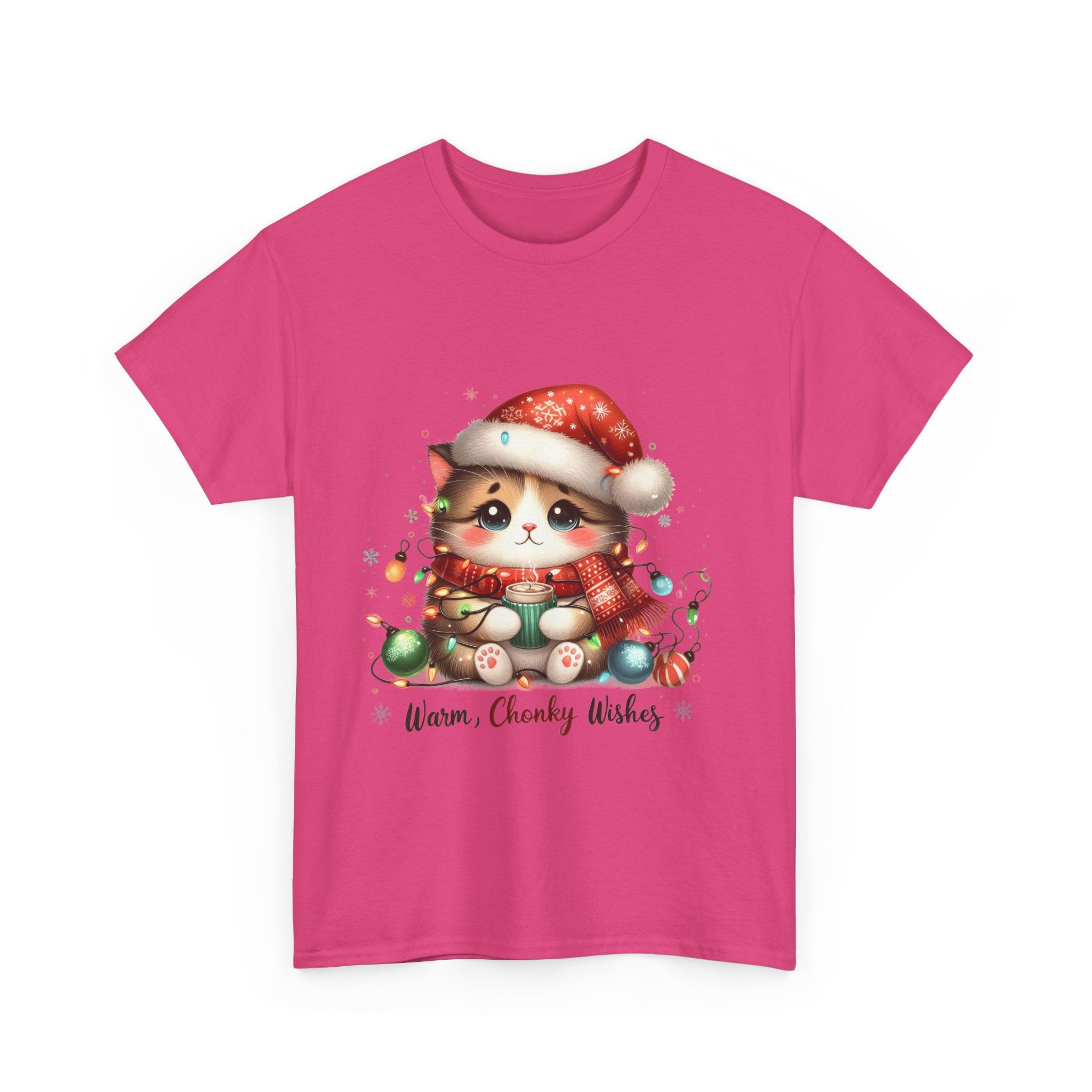 Cute Christmas Cat Tee - Unisex Heavy Cotton Tee, Holiday Gift, Cozy Wear, Festive Apparel, Gift for Cat Lovers
