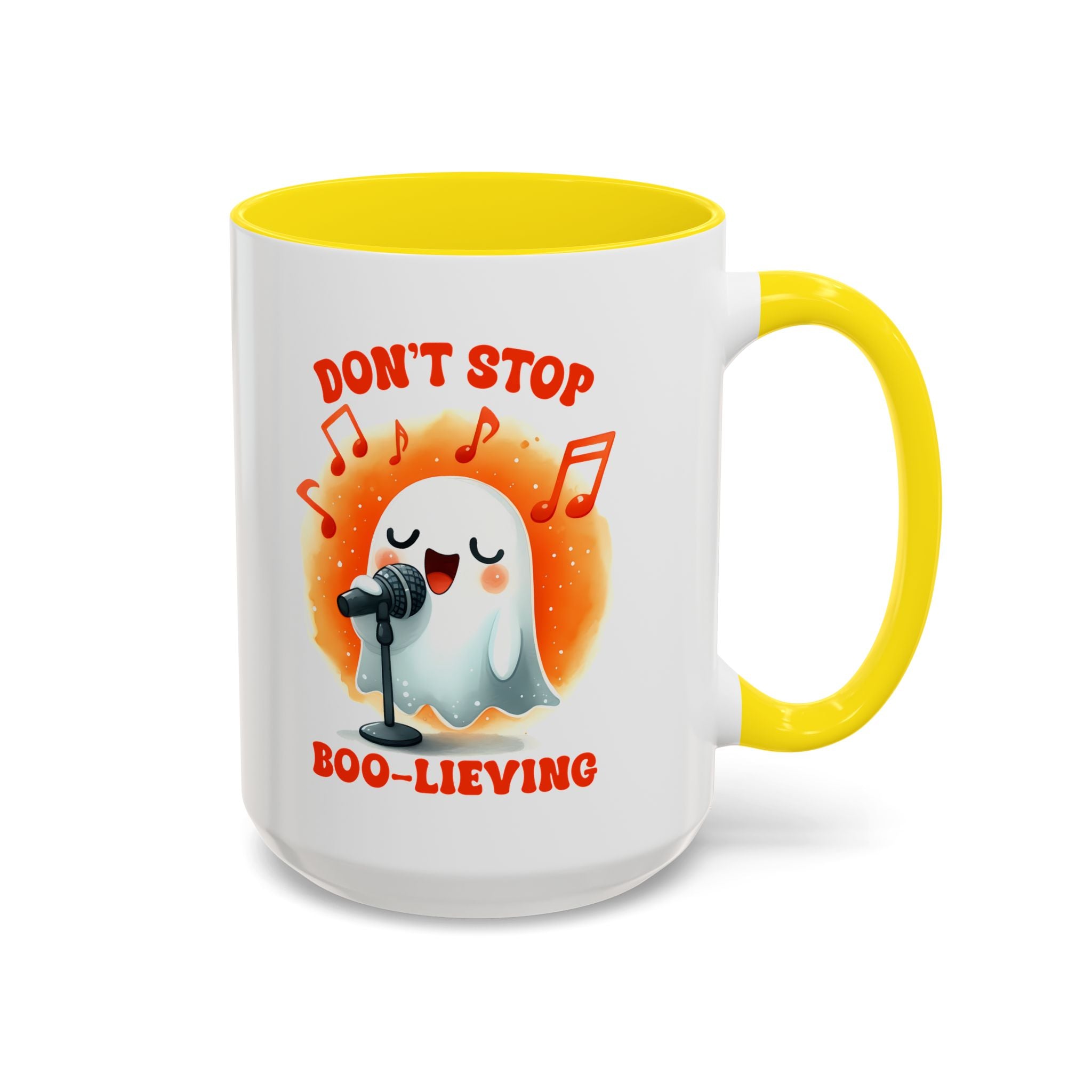 Ghost Coffee Mug, Perfect for Halloween, Fun Gift for Kids & Adults, Don't Stop Boo-lieving Mug, Caffeinated Spirits