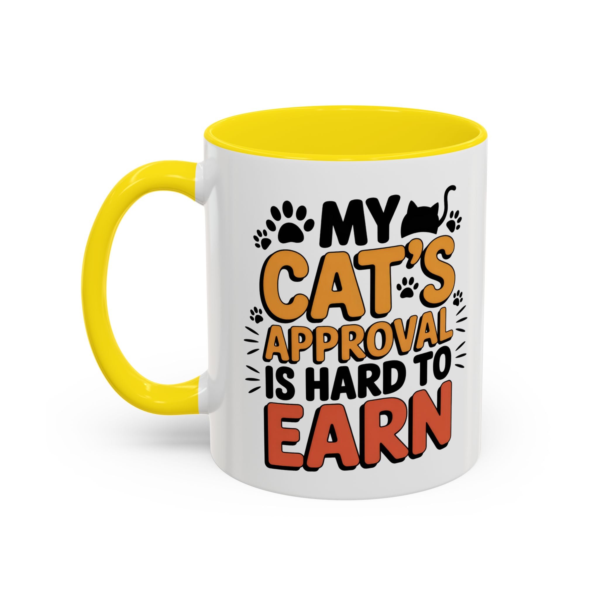 Cat Lover Coffee Mug — "My Cat's Approval Is Hard to Earn" Accent Ceramic Mug