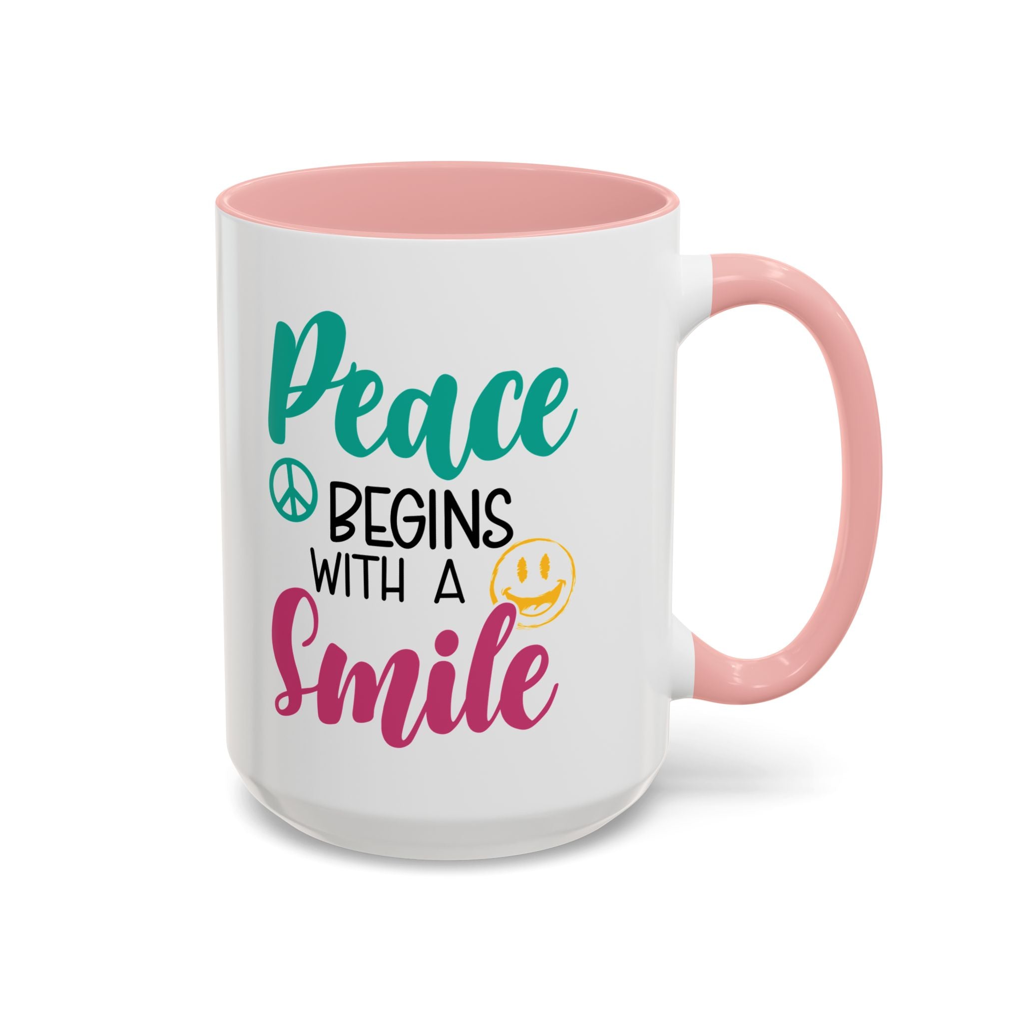 Inspirational Peace Coffee Mug - "Peace Begins with a Smile" - 11oz & 15oz
