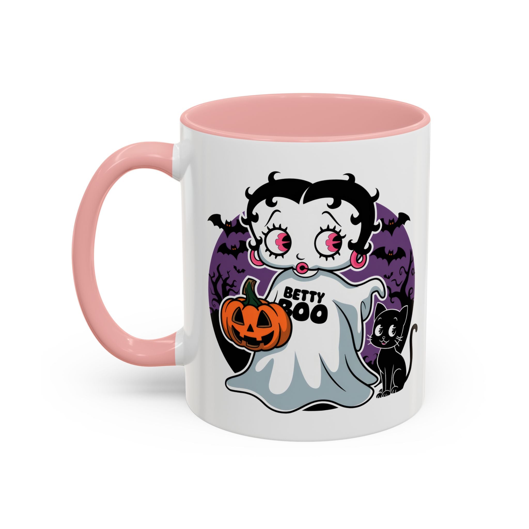 Betty Boo Halloween Ghost Mug — Cute Spooky Pumpkin & Black Cat Accent Coffee Cup