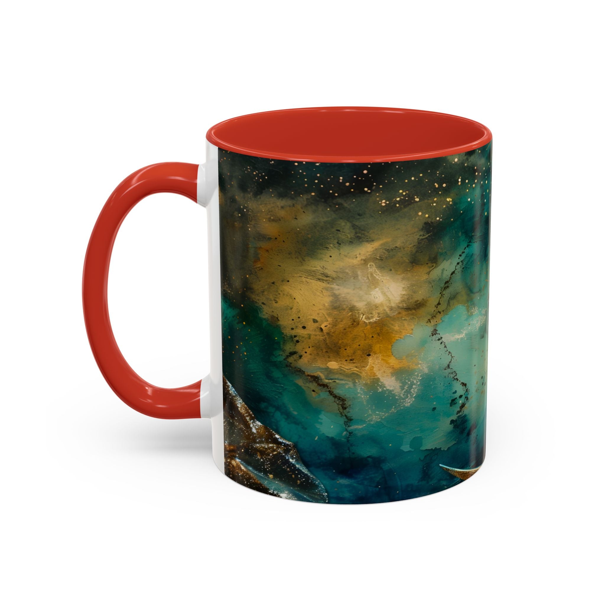 Fairy on the Moon Accent Coffee Mug – Mystical Teal Celestial Ceramic Mug (11/15oz) fantasy