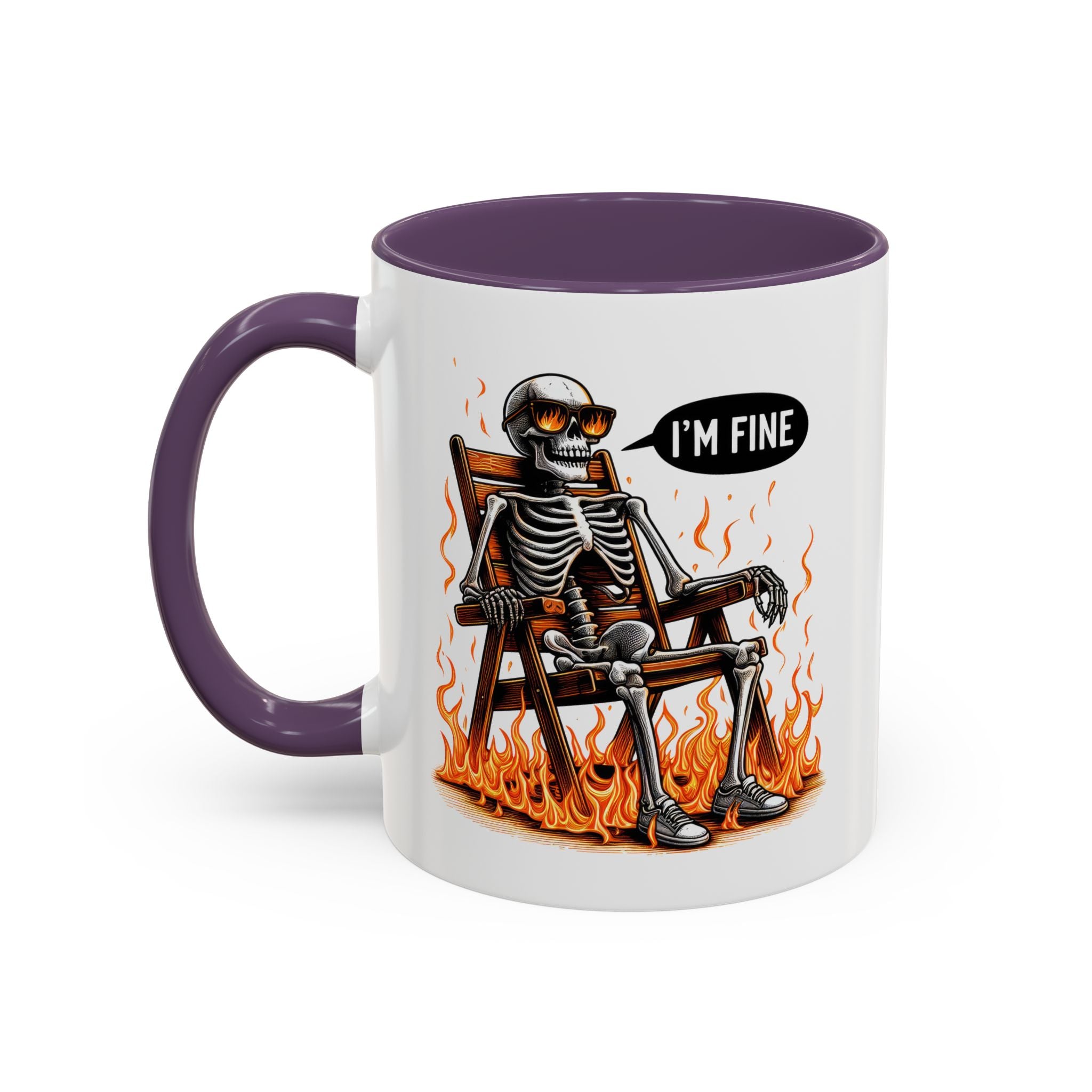 Funny I'M fine  Skeleton on fire Coffee Mug - Humor Gift for Halloween, Coffee Lovers,  Decor, Gag Gift, 11-15oz Accent Mug