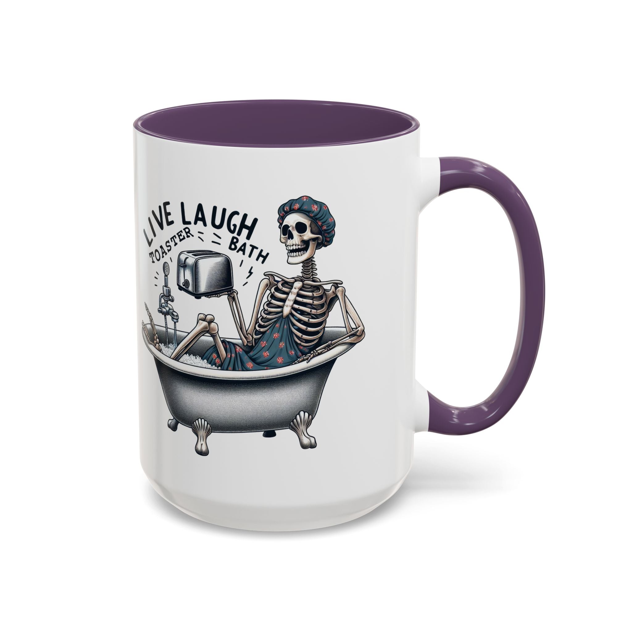 Skeleton Bath Time Coffee Mug, Live Laugh Roast & Relax Skeleton Mug, Funny Gift for Halloween, Quirky Kitchen Decor, Unique Coffee Cup