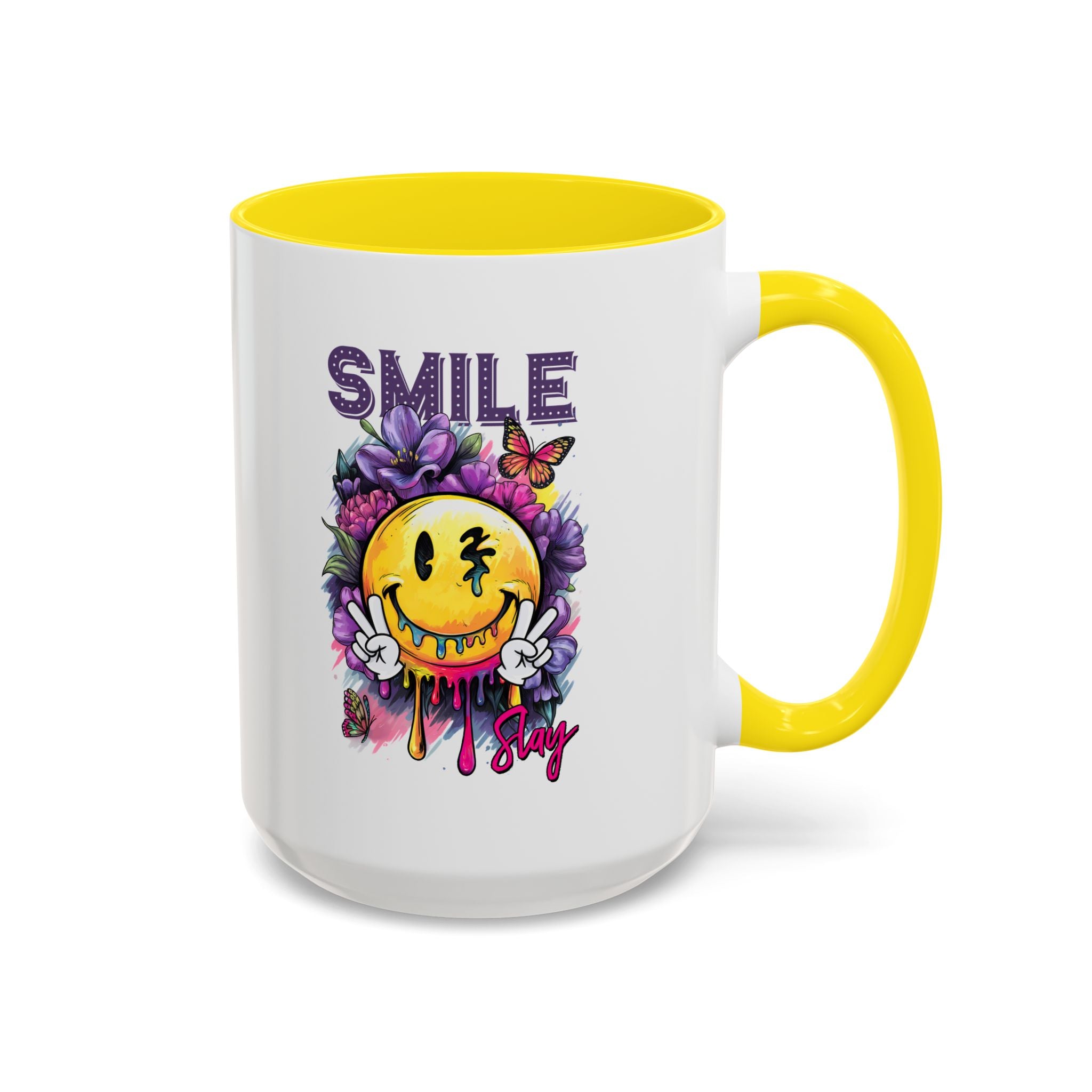 Smile Stay Accent Coffee Mug - Vibrant Floral Design for Positive Vibes