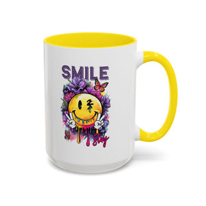 Smile Stay Accent Coffee Mug - Vibrant Floral Design for Positive Vibes