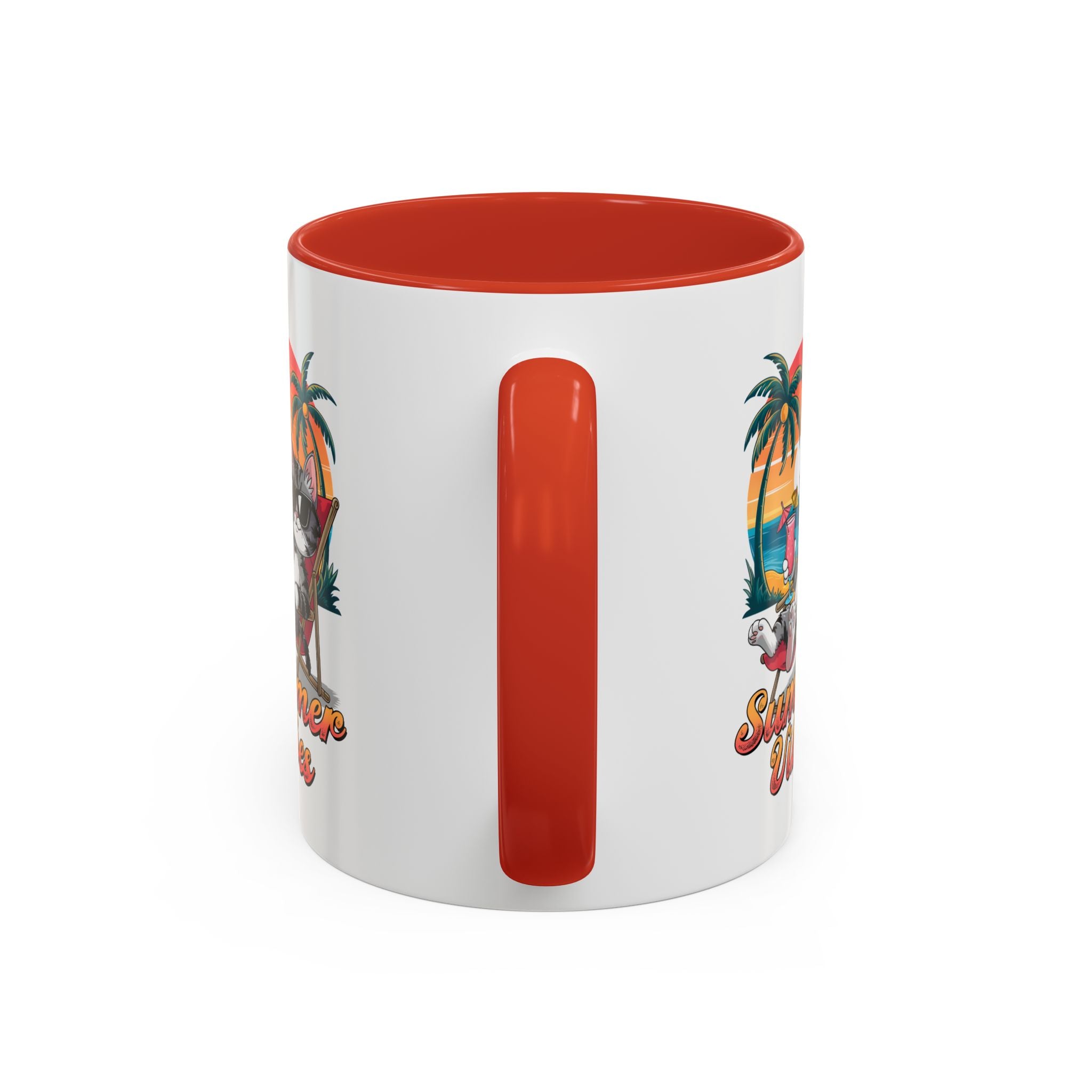 Summer Vibes Coffee Mug, Tropical Cat Mug, Beach Lover Gift, Fun Animal Sipware, Vacation-themed Drinkware, Pet Lover Cup