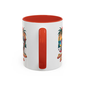 Summer Vibes Coffee Mug, Tropical Cat Mug, Beach Lover Gift, Fun Animal Sipware, Vacation-themed Drinkware, Pet Lover Cup