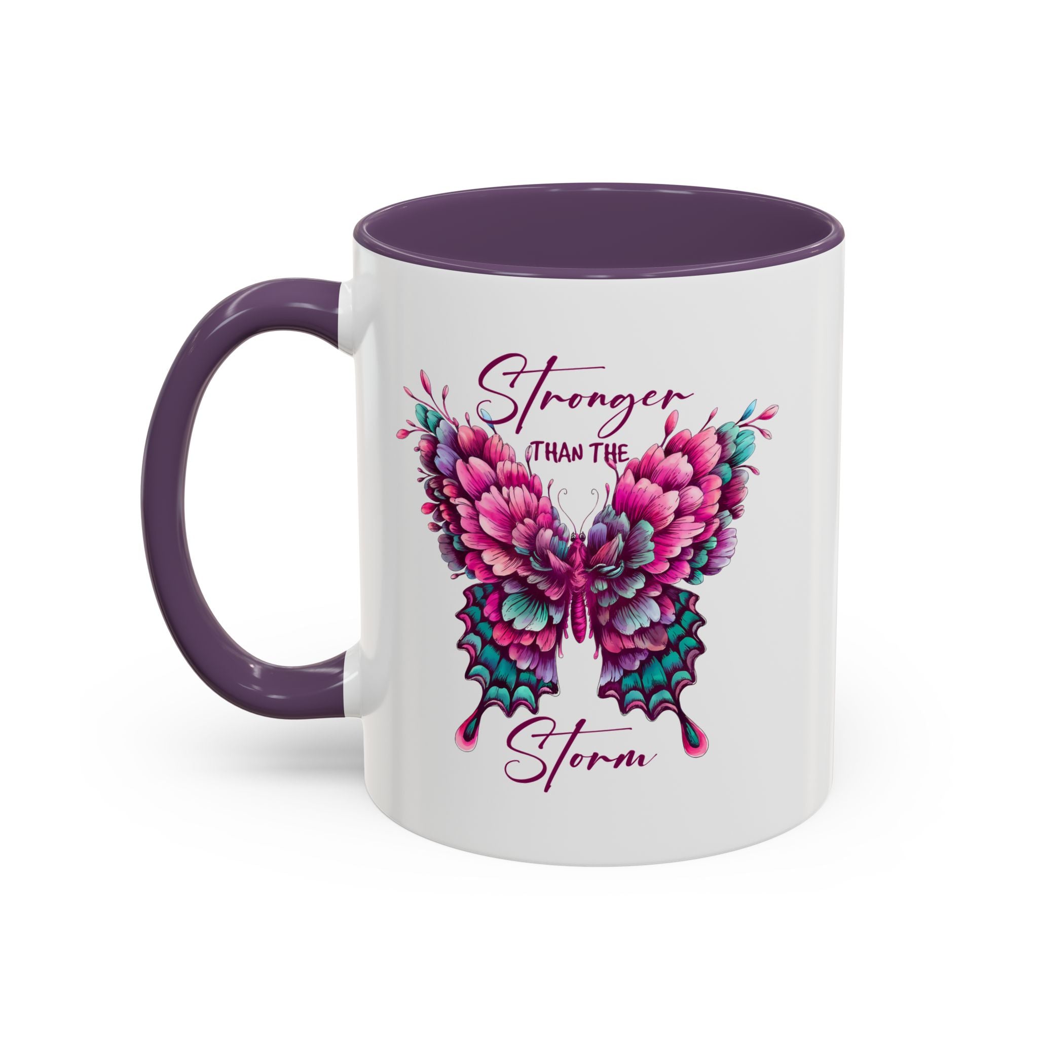 Stronger Than The Storm Accent Coffee Mug - Inspirational Butterfly Design