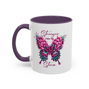 Stronger Than The Storm Accent Coffee Mug - Inspirational Butterfly Design