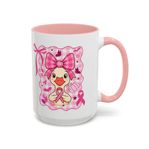 Pink Ribbon Duck Coffee Mug for Breast Cancer Awareness, Cute Gift for Her, Supportive Breast Cancer Mug, Unique Coffee Cup, Holiday Present