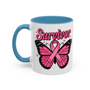Survivor Butterfly Coffee Mug, Inspirational Gift, Pink Ribbon Mug, Breast Cancer Awareness, Empowerment Cup, Motivational Drinkware