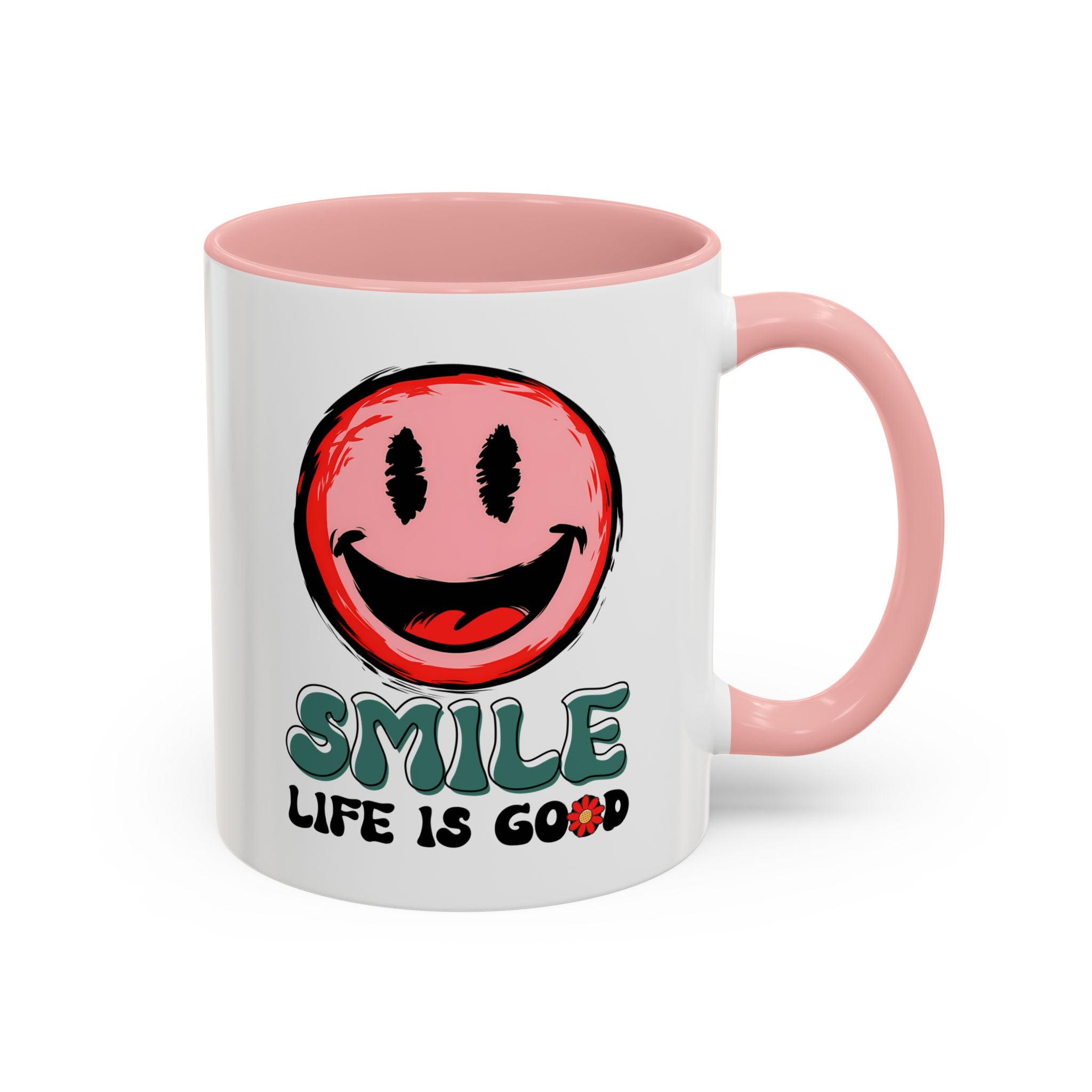 Smiley Face Accent Coffee Mug - "Smile, Life is Good" - 11oz & 15oz