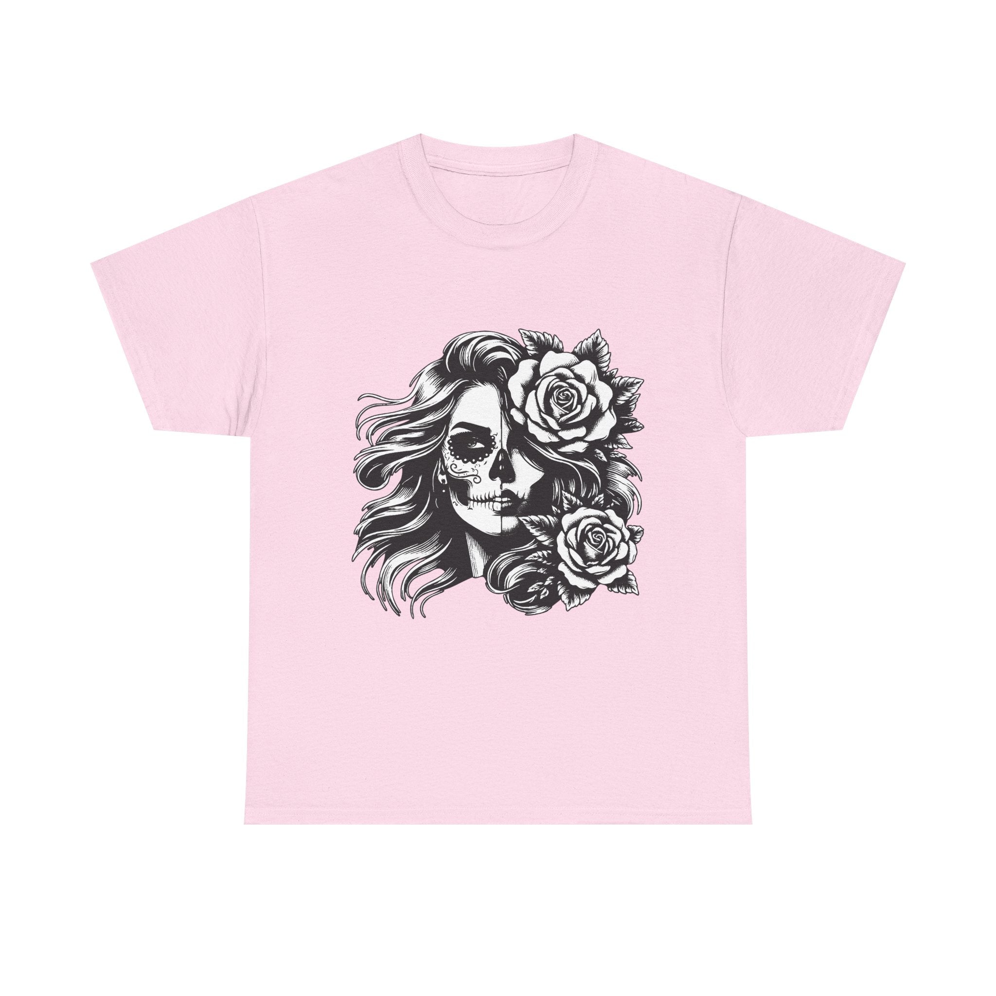 Skull & Rose Unisex Heavy Cotton Tee - Edgy Floral Graphic T-Shirt