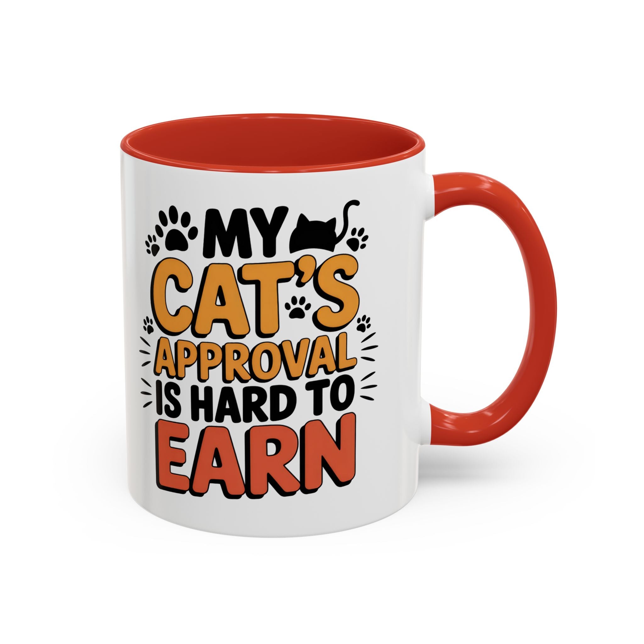 Cat Lover Coffee Mug — "My Cat's Approval Is Hard to Earn" Accent Ceramic Mug