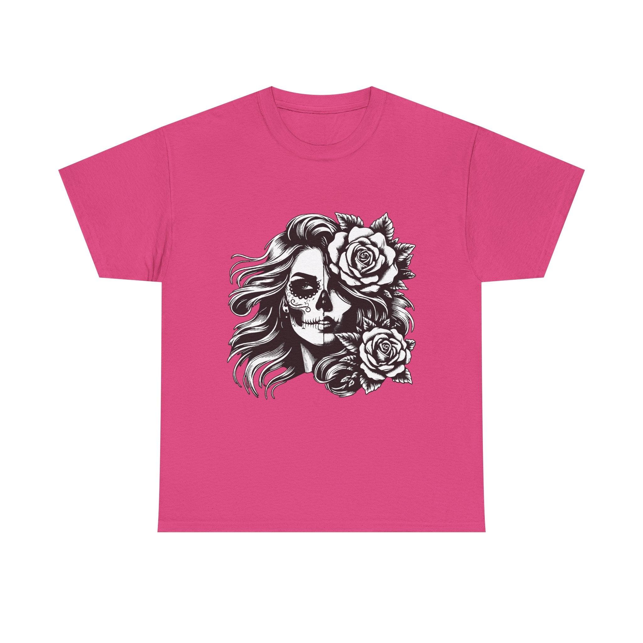 Skull & Rose Unisex Heavy Cotton Tee - Edgy Floral Graphic T-Shirt
