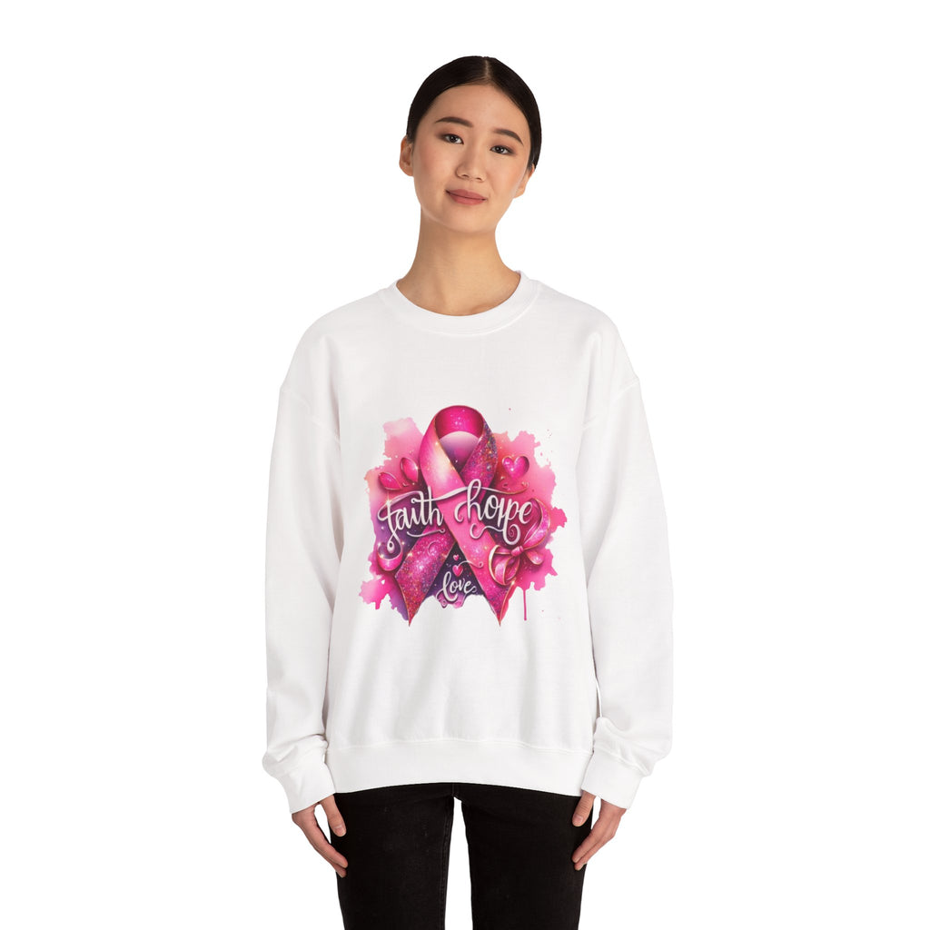 Breast Cancer Awareness Sweatshirt, Faith Hope Love Crewneck, Comfort Fashion, Supportive Gift for Her, Pink Ribbon Apparel