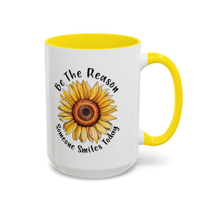 Sunflower Smile Accent Coffee Mug - Cheerful Gift for Friends, Inspirational Mug, 11oz/15oz, Daily Motivation, Brighten Someone's Day