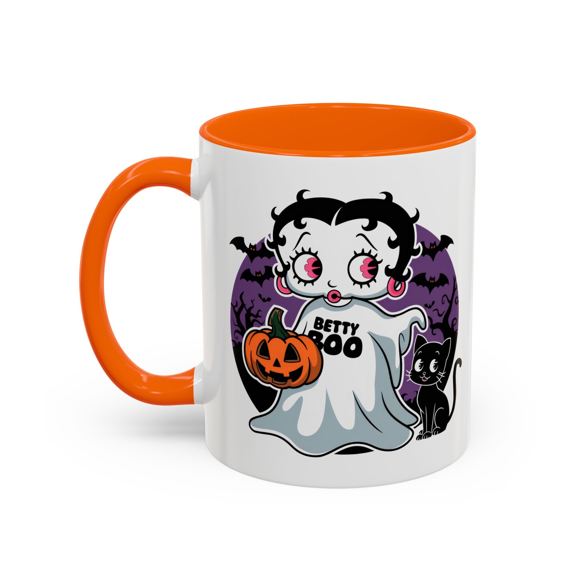 Betty Boo Halloween Ghost Mug — Cute Spooky Pumpkin & Black Cat Accent Coffee Cup