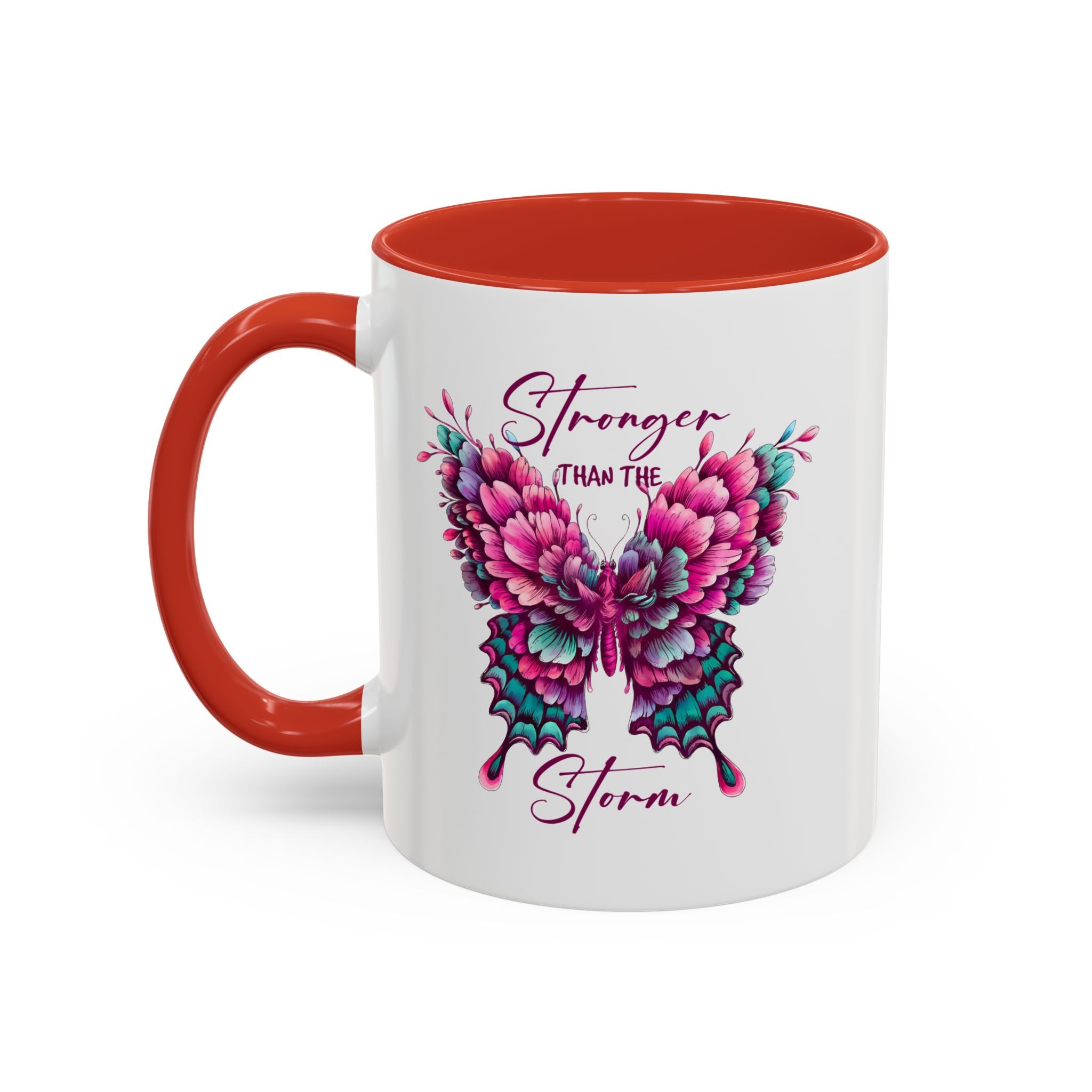 Stronger Than The Storm Accent Coffee Mug - Inspirational Butterfly Design