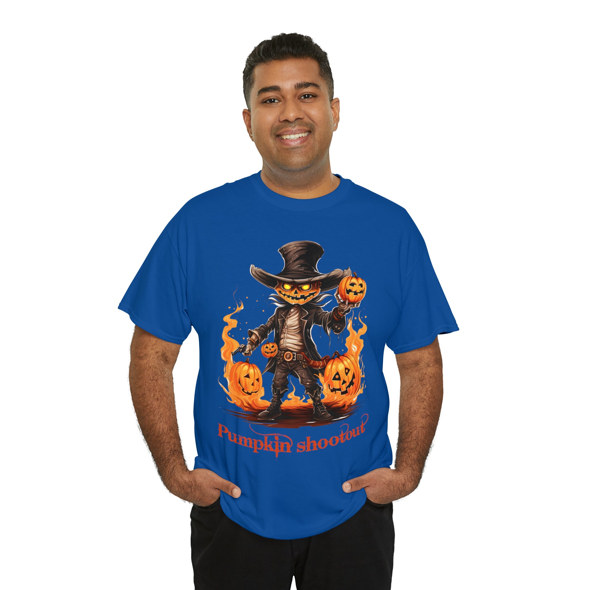 Halloween t shirt pumpkin western style shootout funny fall fun scary stocking stuffer for whole family  cotton tee