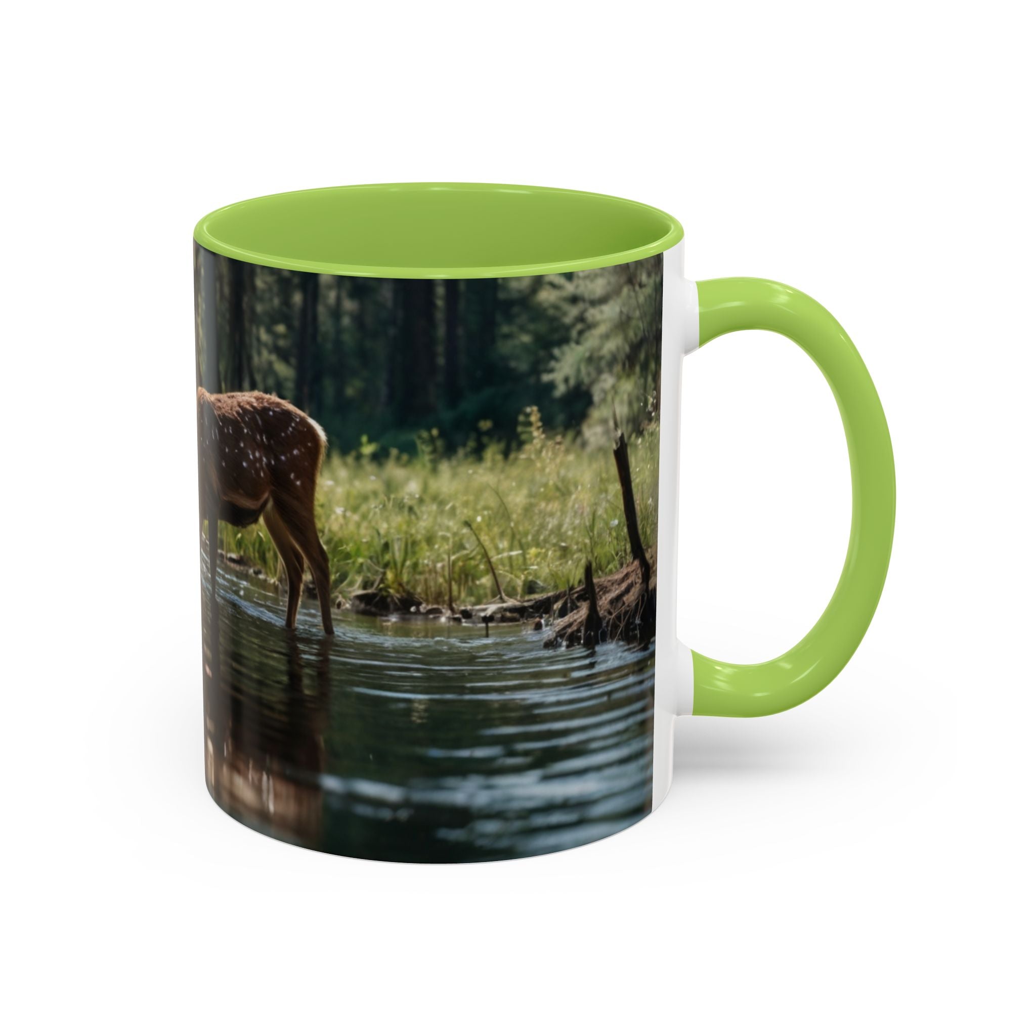 Deer at Stream Accent Coffee Mug — Scenic Wildlife Photo Mug (11/15oz) nature lovers