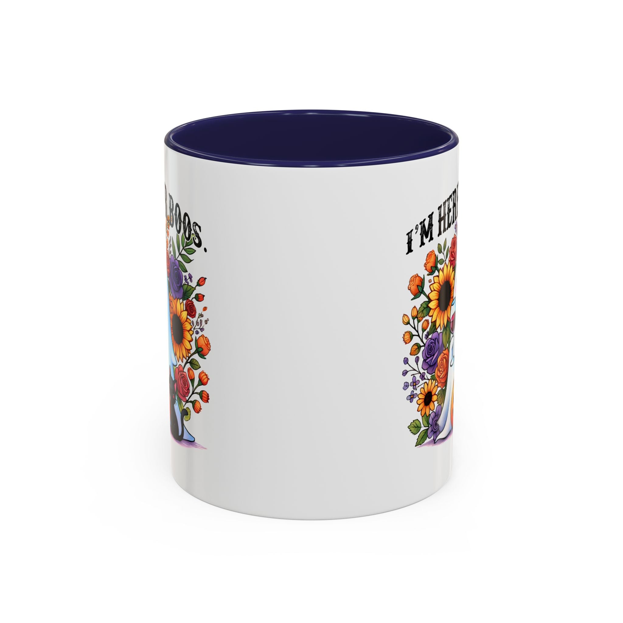 Spooky Floral Coffee Mug - I'm Here for Boos, Halloween Gift, Autumn Decor, Cute Ghost Mug, Cat Lover Drinkware