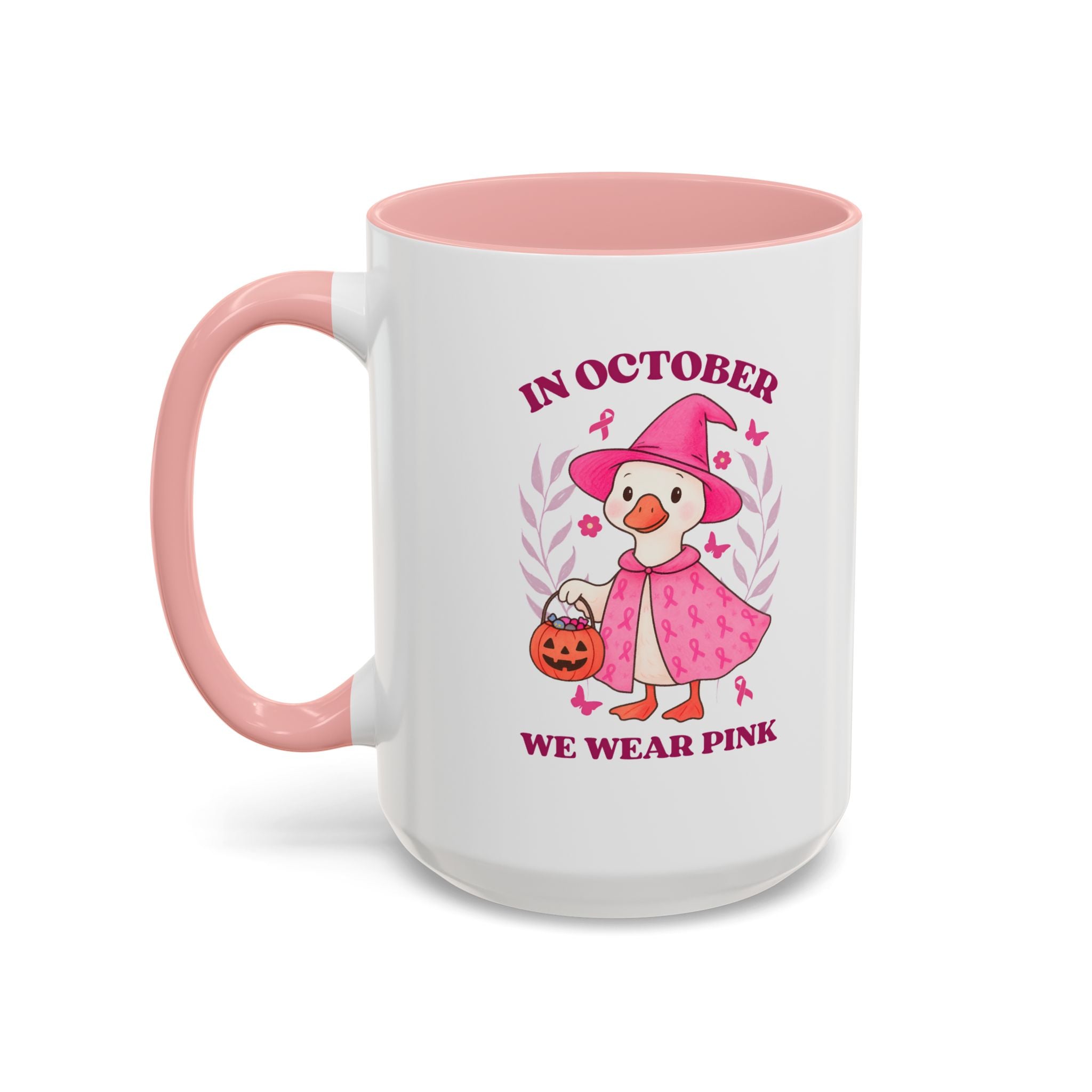 Halloween Breast Cancer Awareness Coffee Mug | October 2023 Gift, Pink Ribbon Mug, Spooky Coffee Cup, Cute Duck Mug, Fall Decor
