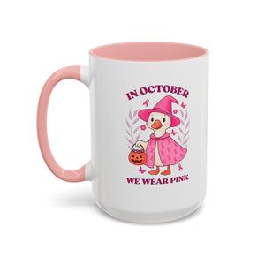 Halloween Breast Cancer Awareness Coffee Mug | October 2023 Gift, Pink Ribbon Mug, Spooky Coffee Cup, Cute Duck Mug, Fall Decor