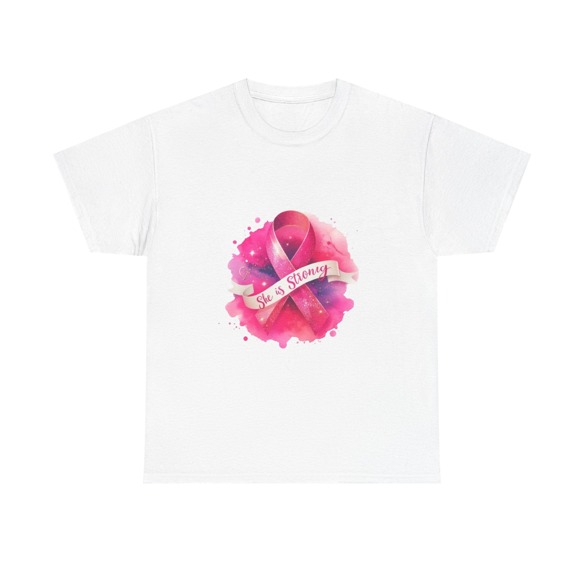 Empowering Cancer Awareness Tee - She is Strong, Support Shirt, Gift for Survivors, Pink Ribbon Apparel, Breast Cancer Awareness