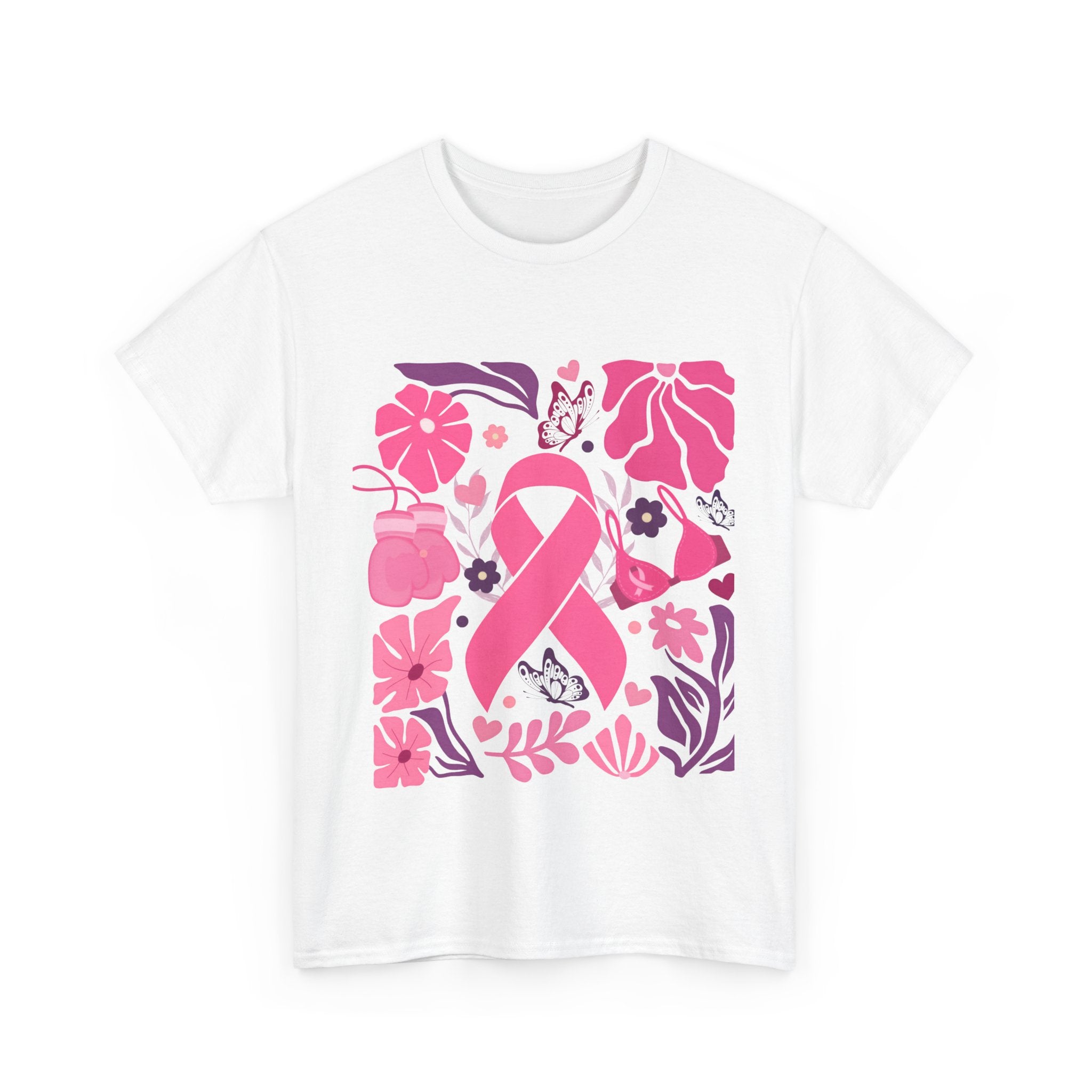 Pink Ribbon Awareness Tee, Flower Power Shirt, Support Breast Cancer, Unisex Cotton T-shirt, Thoughtful Gift for Her