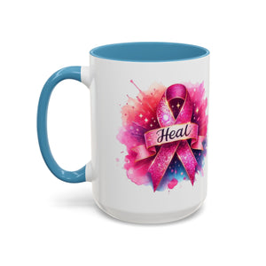 cancer awareness Inspirational Coffee Mug, Healing Ribbon Mug, Gift for Cancer Survivors, Motivational Drinkware, Support