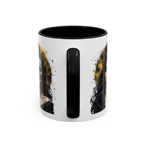 Gothic Art Accent Mug - Artistic Skull & Lady Design, Unique Coffee Cup for Halloween, Gift for Her, Decorative Kitchenware, Dark Aesthetic