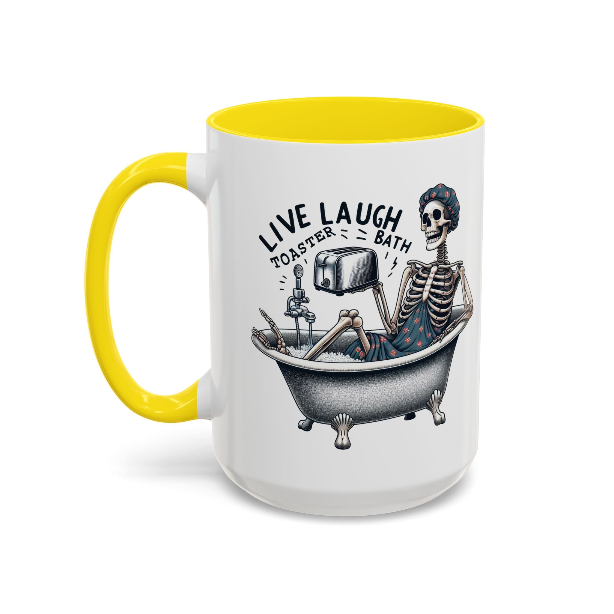 Skeleton Bath Time Coffee Mug, Live Laugh Roast & Relax Skeleton Mug, Funny Gift for Halloween, Quirky Kitchen Decor, Unique Coffee Cup