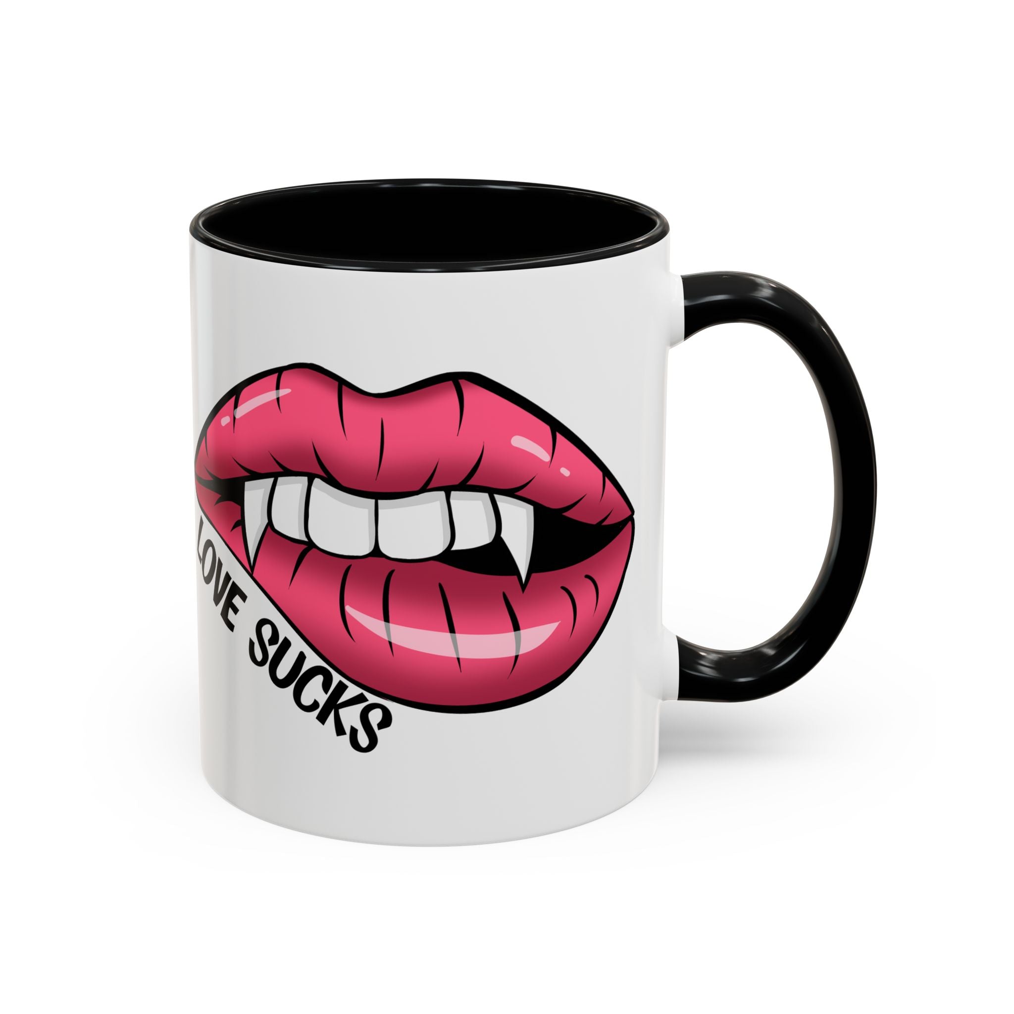 anti valentine Accent Coffee Mug - 'Love Sucks' Vampire Lips Coffee Mug