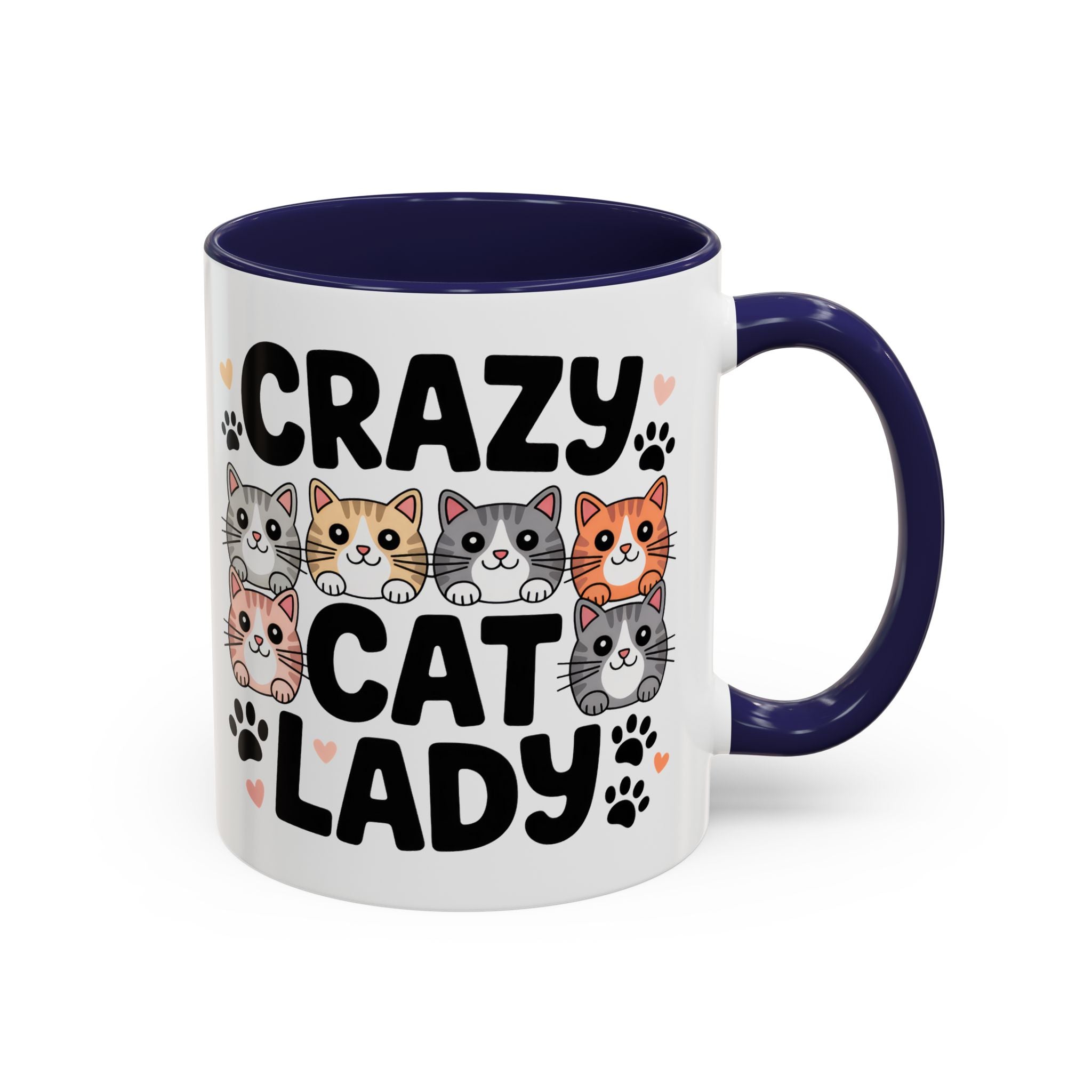 Crazy Cat Lady Accent Coffee Mug — Cute Cat Faces Paw Print 11/15oz