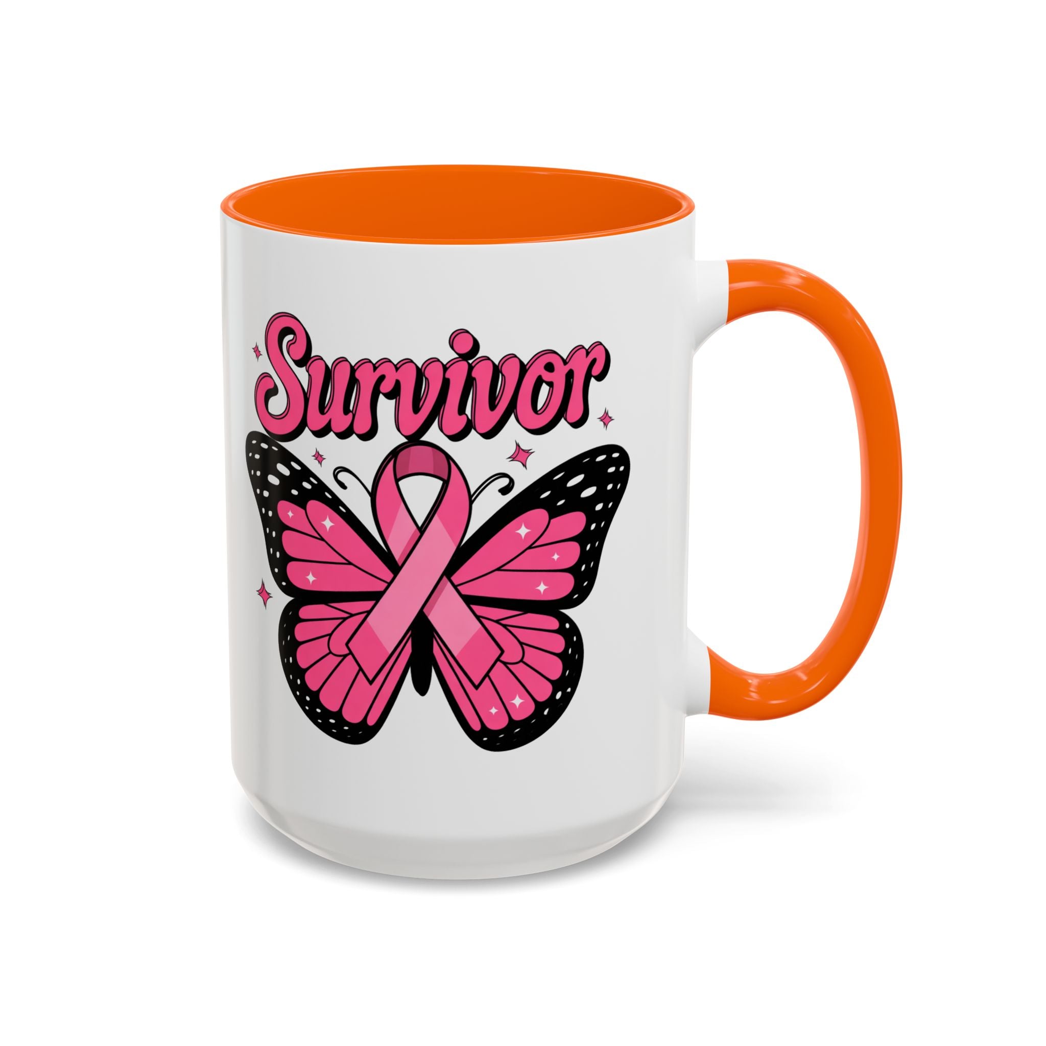 Survivor Butterfly Coffee Mug, Inspirational Gift, Pink Ribbon Mug, Breast Cancer Awareness, Empowerment Cup, Motivational Drinkware