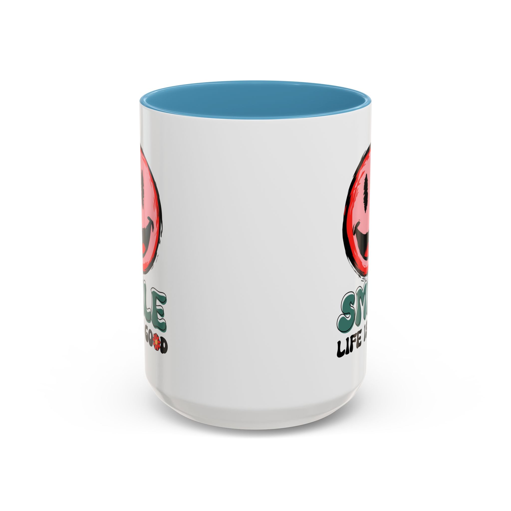 Smiley Face Accent Coffee Mug - "Smile, Life is Good" - 11oz & 15oz